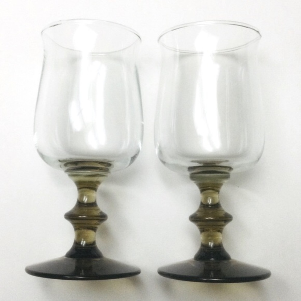 VINTAGE - RETRO - LIBBEY - TULIP - AMBER WAFER STEM - TALL WATER GOBLET GLASSES